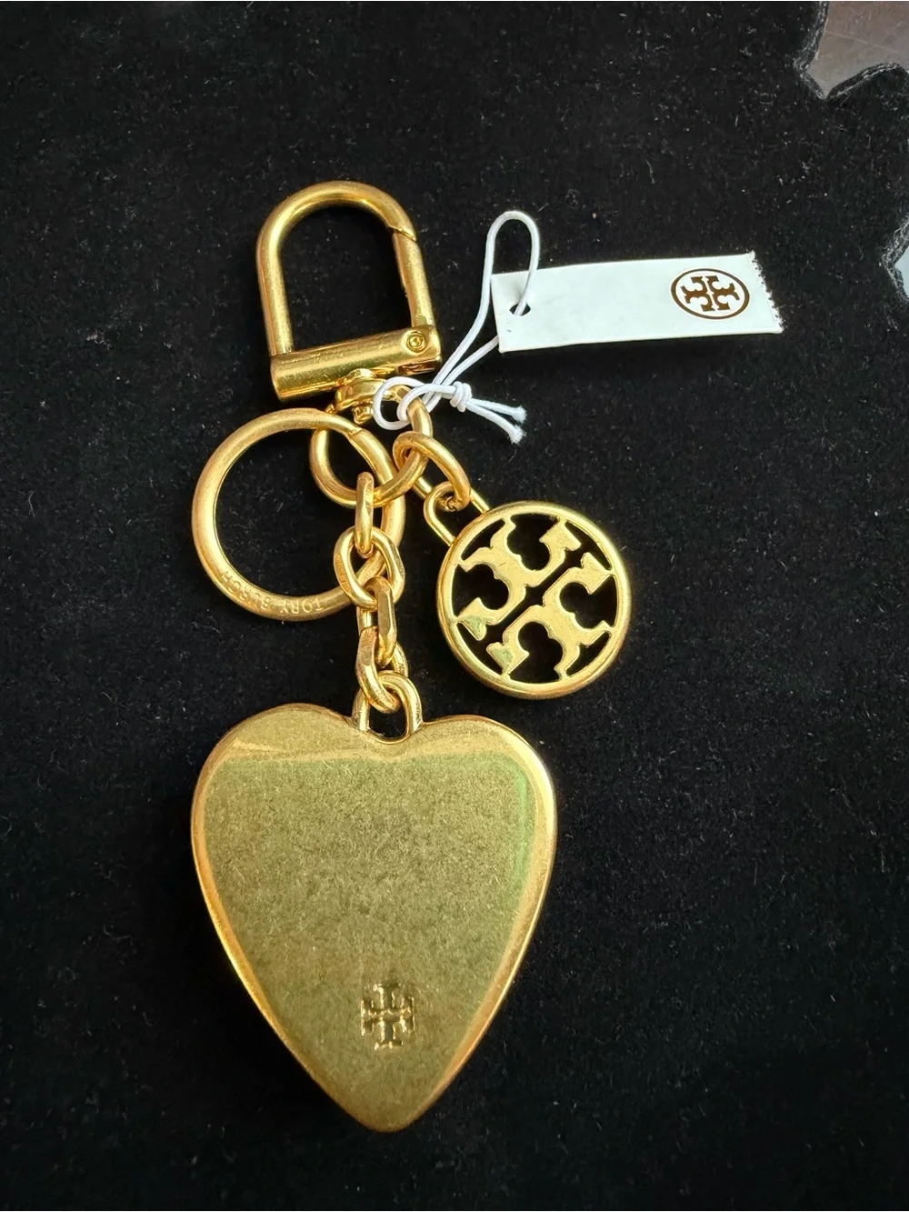 Tory Burch Logo Heart Key Fob Bag Charm Red Leather Gold Tone NWT